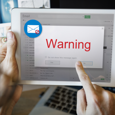 scam warning on tablet